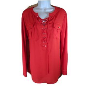 NYGARD Top Shirt Blouse Size M Red Long Sleeve